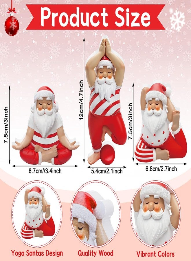 DoubleFill مجموعة دبل فيل من 3 تماثيل سانتا كلوز يوجا خشبية لتزيين طاولة عيد الميلاد، مثالية لتزيين طاولة عيد الميلاد في المنزل أو المكتب أو رف الموقد. - Image 3